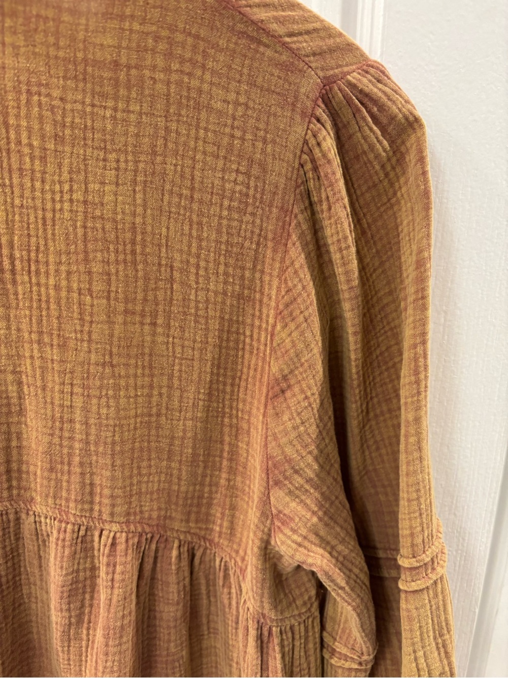 Umgee Mineral Wash Gauze Pintuck Brown Babydoll Tunic  size S - Picture 7 of 9